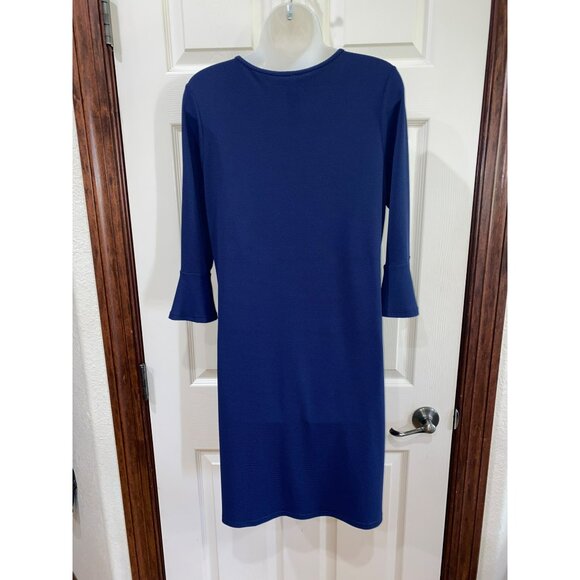 Tommy Bahama Navy Blue 3/4 Sleeve Dress W/ Flared Cuffs & Drawstring Neckline Si - Picture 10 of 11